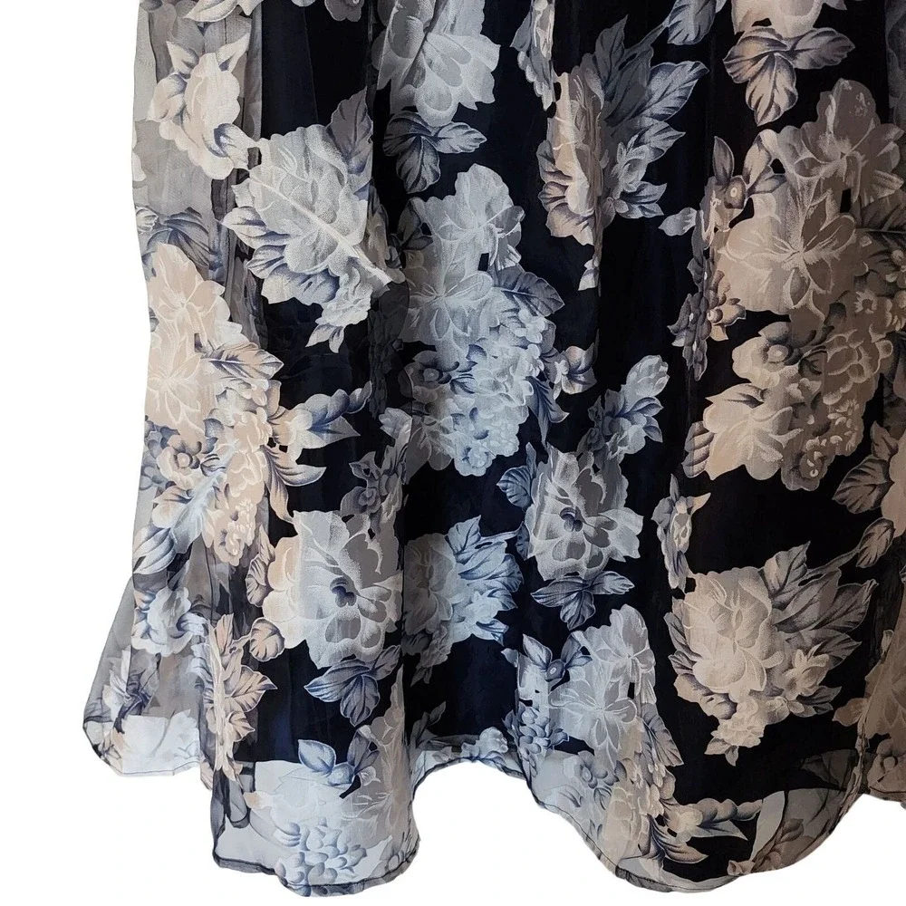 Nanette Lepore Girls Blue Floral Print Layered Satin Maxi Skirt Size XL 16 Years